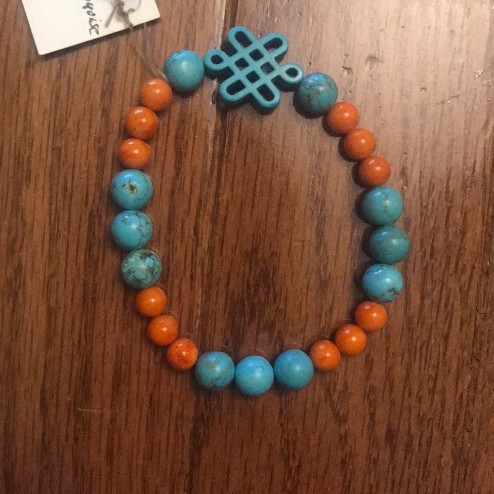 Orange Ceramic Bead &Magnesite Turquoise Bracelet
